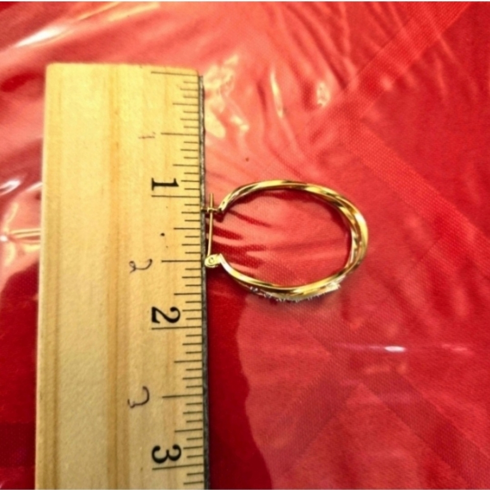 14kt Solid Yellow Gold Twisted Hoops Earrings - image 4